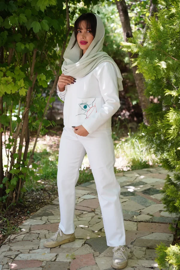 کت جین نقاشی شده سفید