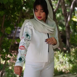 کت جین نقاشی شده سفید