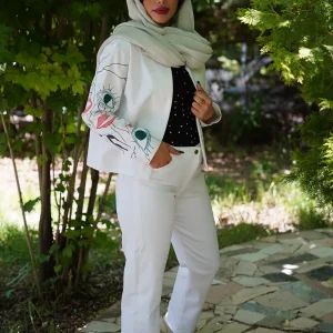 کت جین نقاشی شده سفید